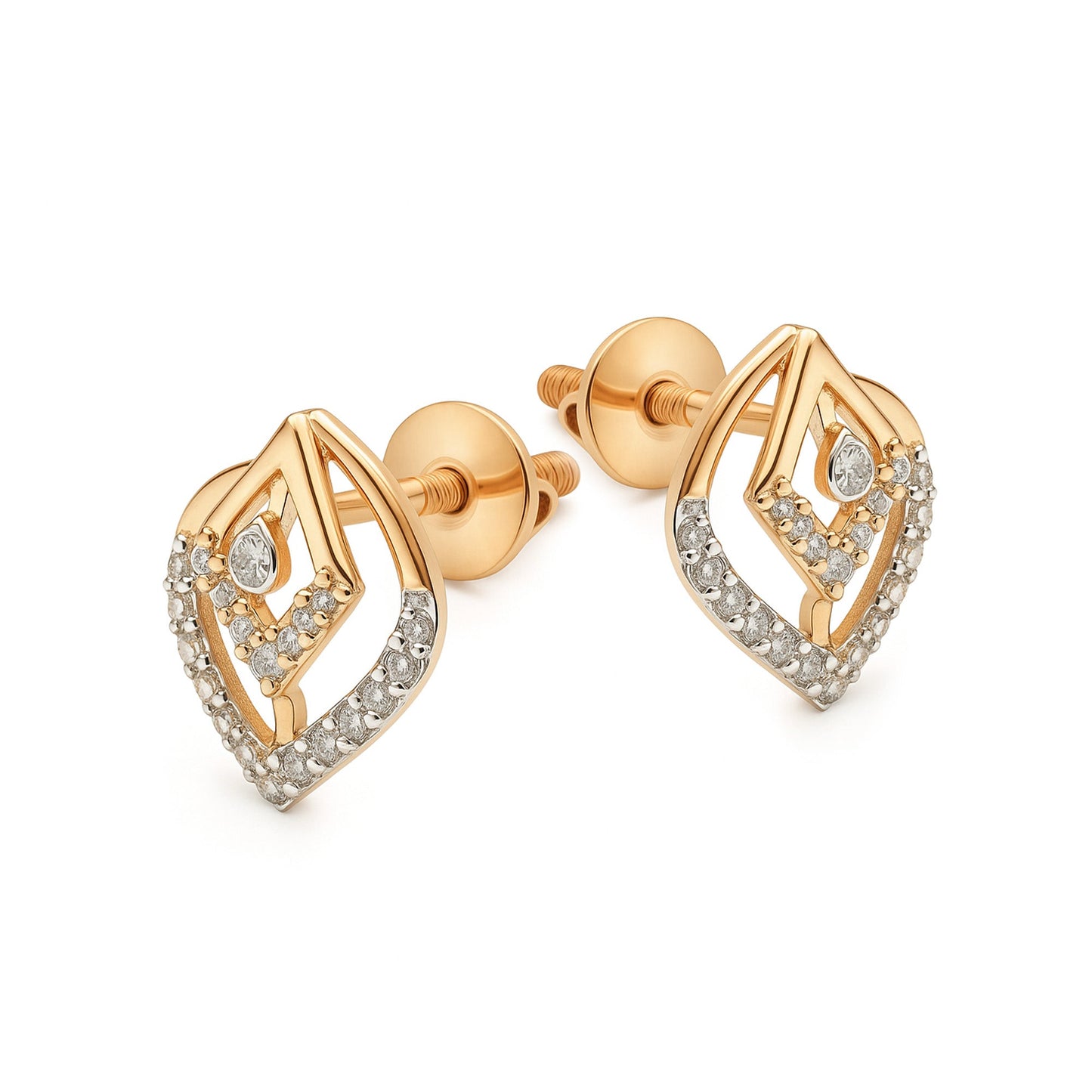18K Rose Gold Diamond Leaf Drop Petal Stud