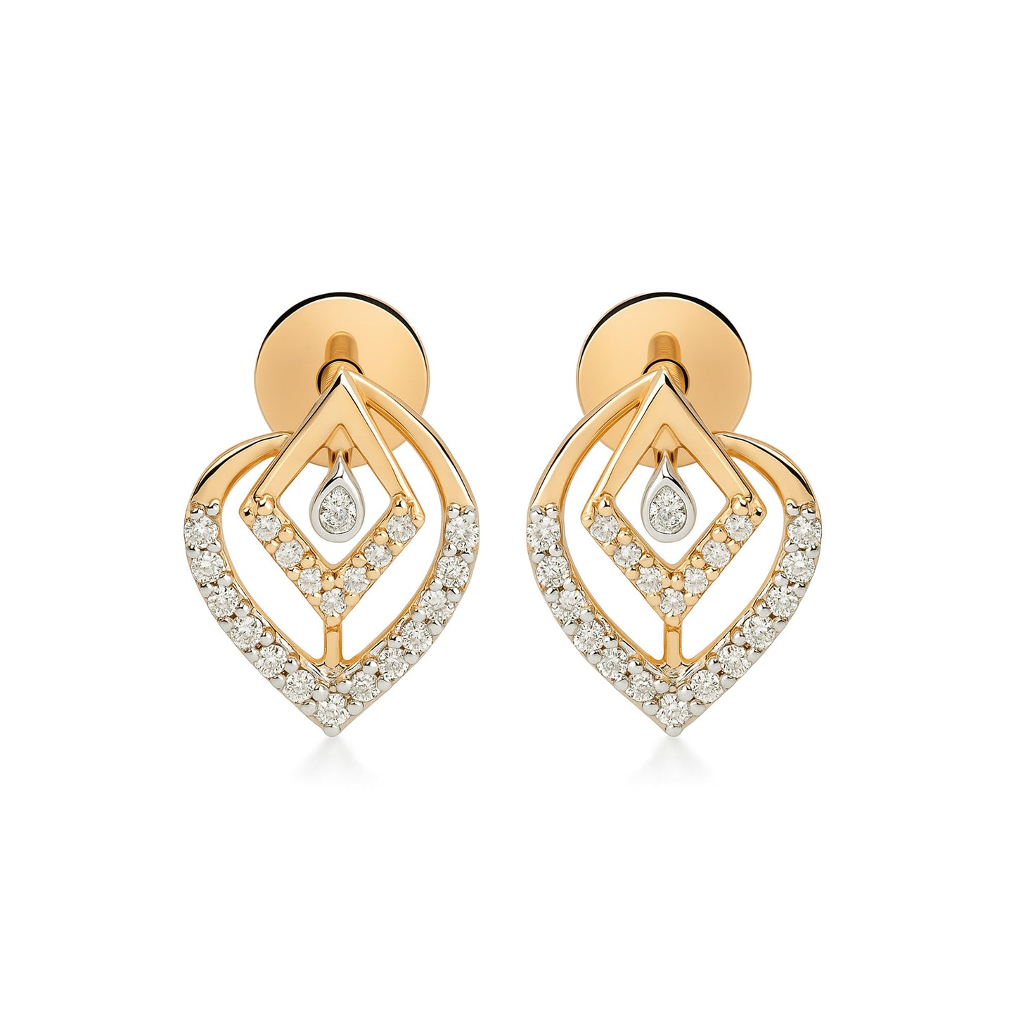 18K Rose Gold Diamond Leaf Drop Petal Stud