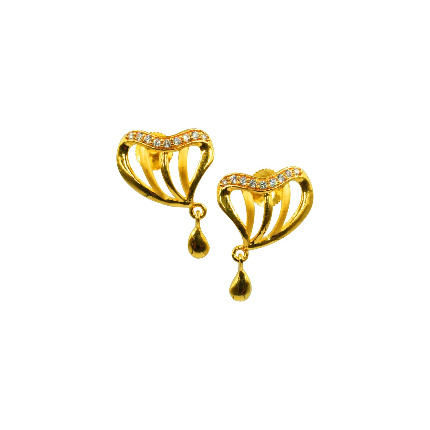 22K Earrings - Golden Heart With Stone