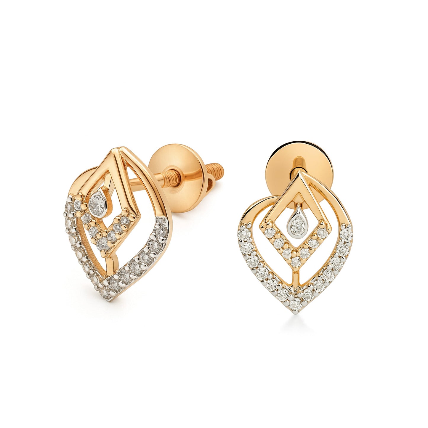 18K Rose Gold Diamond Leaf Drop Petal Stud